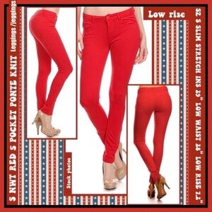 JRS S NWT RED 5 POCKET BUTTON/ZIP KNIT SKINNY STRETCH JEGGINGS LOW WAIST = 28"